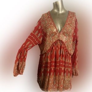 Beautiful Rose + Olive Sheer Multi-colored Tunic Top, Large